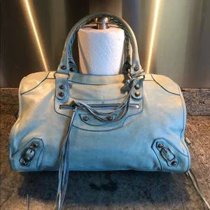 Balenciaga baby blue city bag.
